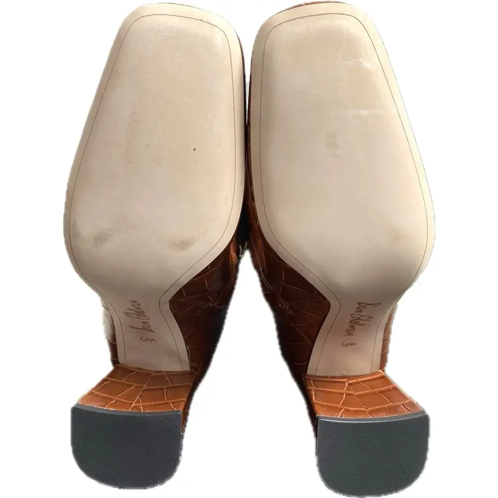 NEW SAM EDELMAN Clarem Leather Croc Embossed High Block Heeled Tall Boots SZ 6.5 - Picture 13 of 13